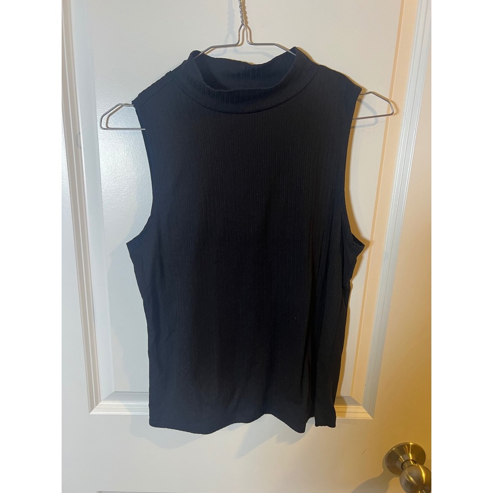 Eye Candy Womens Sleeveless Top‎ Ribbed Mock Neck Black Large
